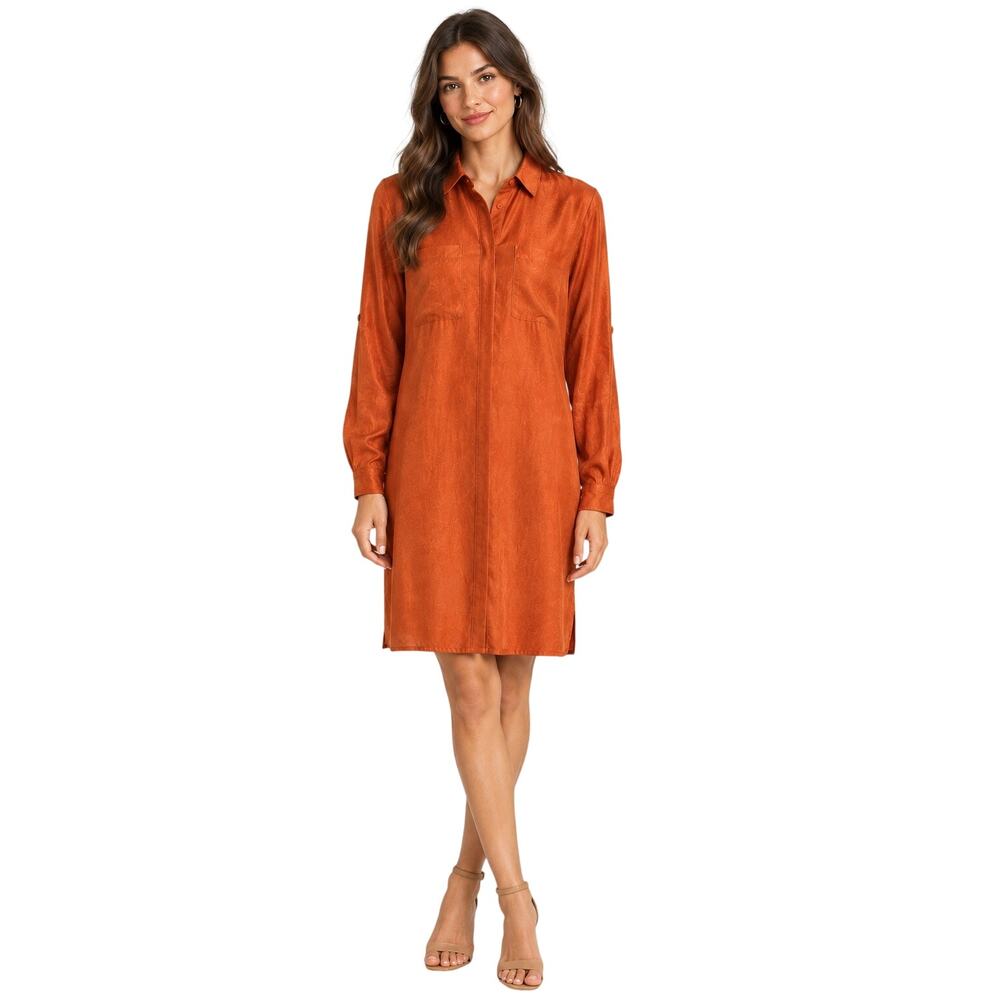 NWT Michael Kors Silk Shirt Dress Button Up Orange Collared XS Old Money